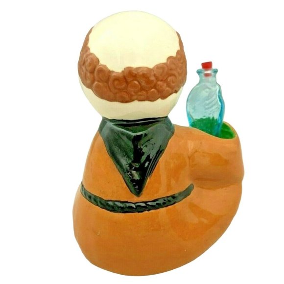 Pair of Ceramic Monk Figurines Holding Wine / Liquor Bottles - 5" & 6" Tall - Picture 4 of 7